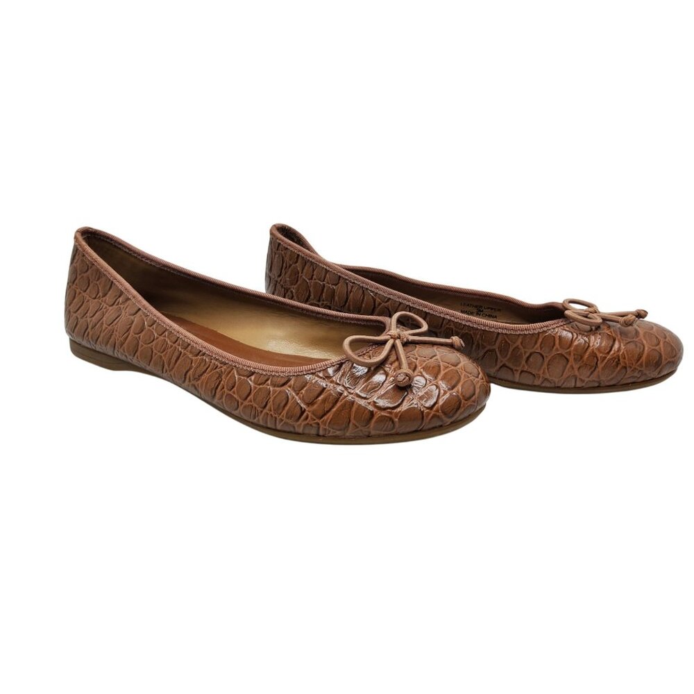 Talbots Womens Leather Upper Animal Print String Bow Accent Flats